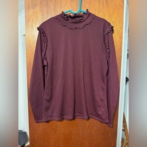 Who What Wear Burgundy Ruffled Long Sleeve Top